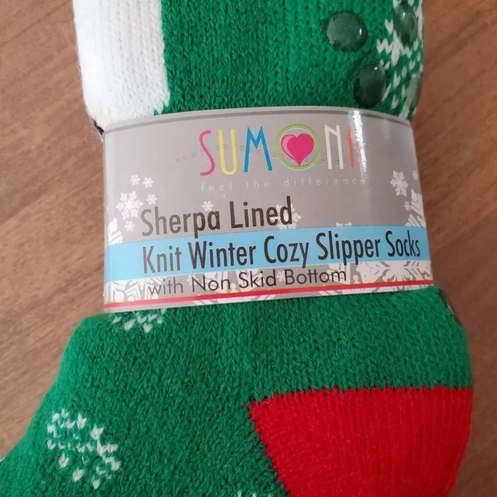 Sumona Sherpa Lined Cabin Socks Knit Winter Cozy Slipper Socks Non Slip Set of 2